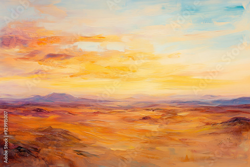 Desert at Sunset Oil Painting in Vibrant Hues photo