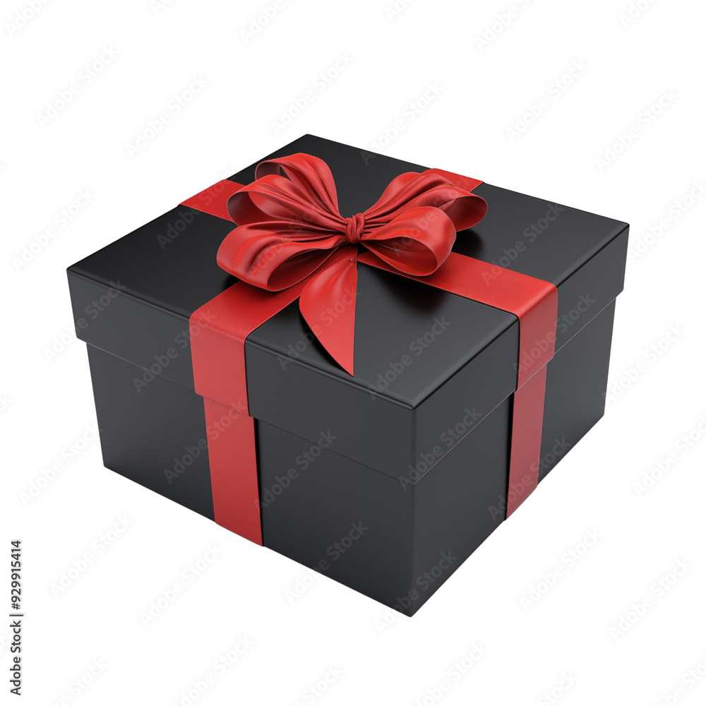 black gift box with red ribbon isolated on Transparent background. Generative AI black gift box with red ribbon isolated on Transparent background. Generative AI