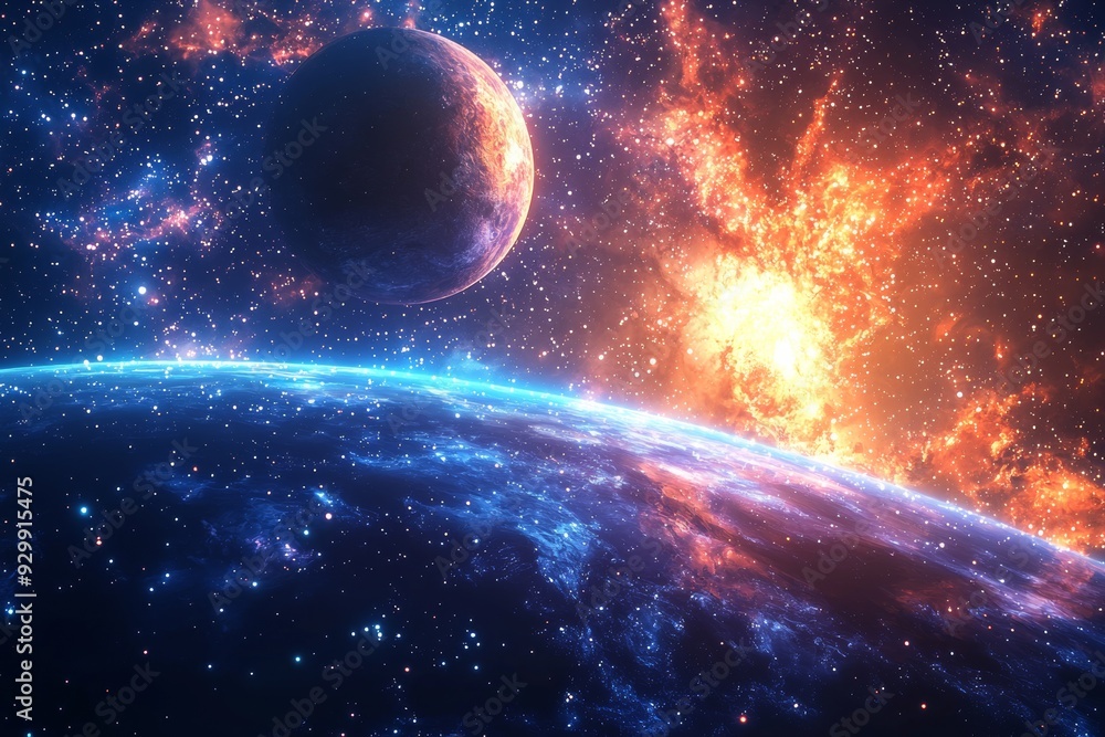 Fototapeta premium Space cosmic illustration with planets scene created with Generative AI