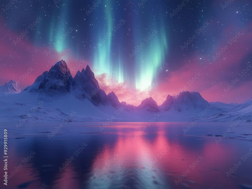 mesmerizing blue and green aurora borealis dancing across a starry night sky reflecting in a calm mountain lake below mesmerizing blue and green aurora borealis dancing across a starry night sky reflecting in a calm mountain lake below