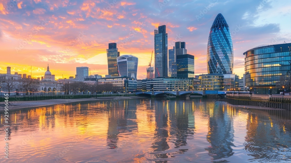 Fototapeta premium Vibrant Modern Cityscape with Skyscrapers and Urban Elements