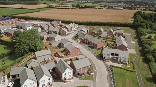 New housing development in the outskirts of Hereford, Herefordshire, England, orbit view