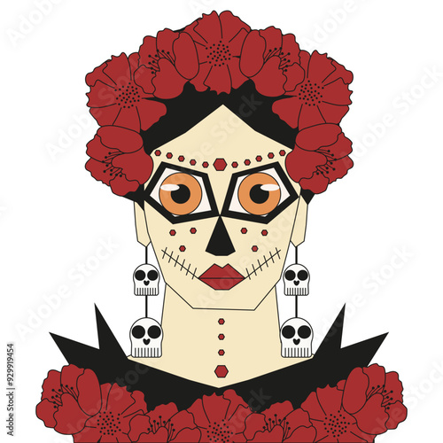 Creative Dia De Los Muertos art. Geometric style female portrait. Day of the dead template design. Flat vector can used greeting card poster cover t-shirt print. Dia de los muertos - day of the dead.