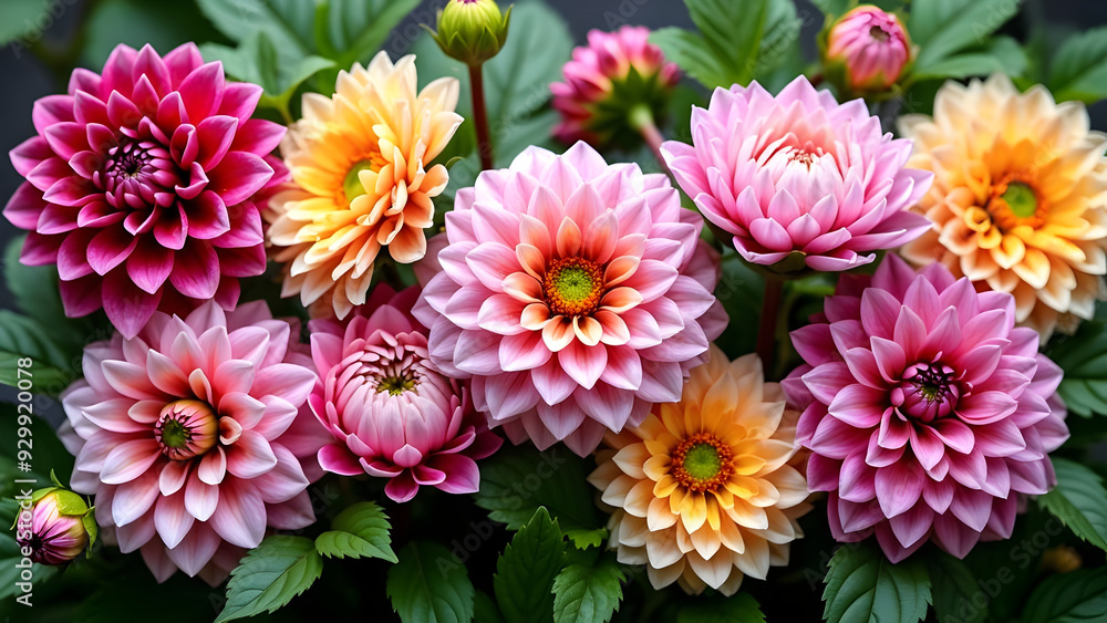 Vibrant Dahlia Flowers: Diverse Color Combinations, Dahlia Varieties, Dahlia Plants, Dahlia Buds, and Dahlia Full Blooms Vibrant Dahlia Flowers: Diverse Color Combinations, Dahlia Varieties, Dahlia Plants, Dahlia Buds, and Dahlia Full Blooms