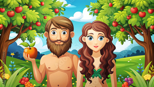 An Adam and Eve cartoon.