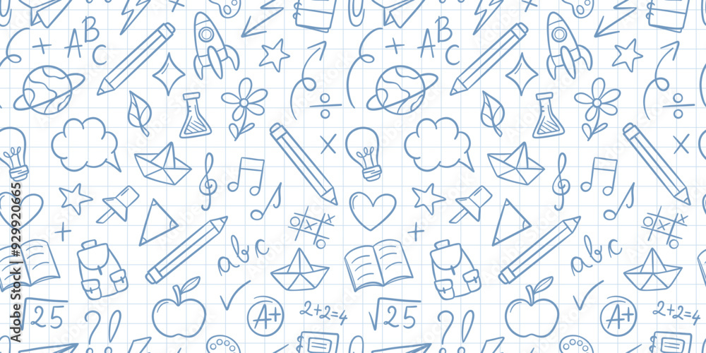 Back to school notebook doodles seamless repeating vector pattern background design Back to school notebook doodles seamless repeating vector pattern background design