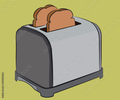 Toaster illustration, toaster with toasted bread for breakfast