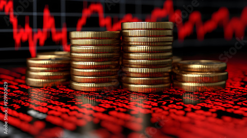 Stacked coins on a digital ...
