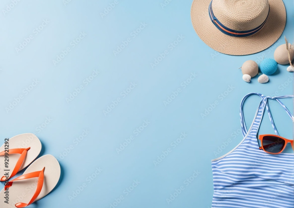 Fototapeta premium Beach banner with beach summer accessories.