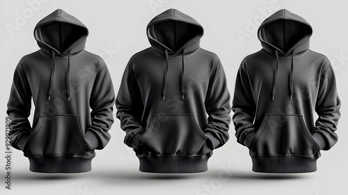 Three black hoodies display...