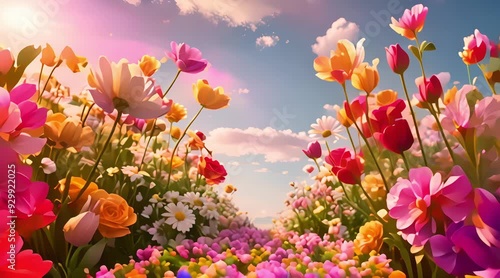 beautiful background of colorful flowers with bright atmosphere, 4k video, generated ai