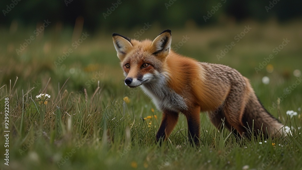 A cunning fox sneaking through a meadow A cunning fox sneaking through a meadow