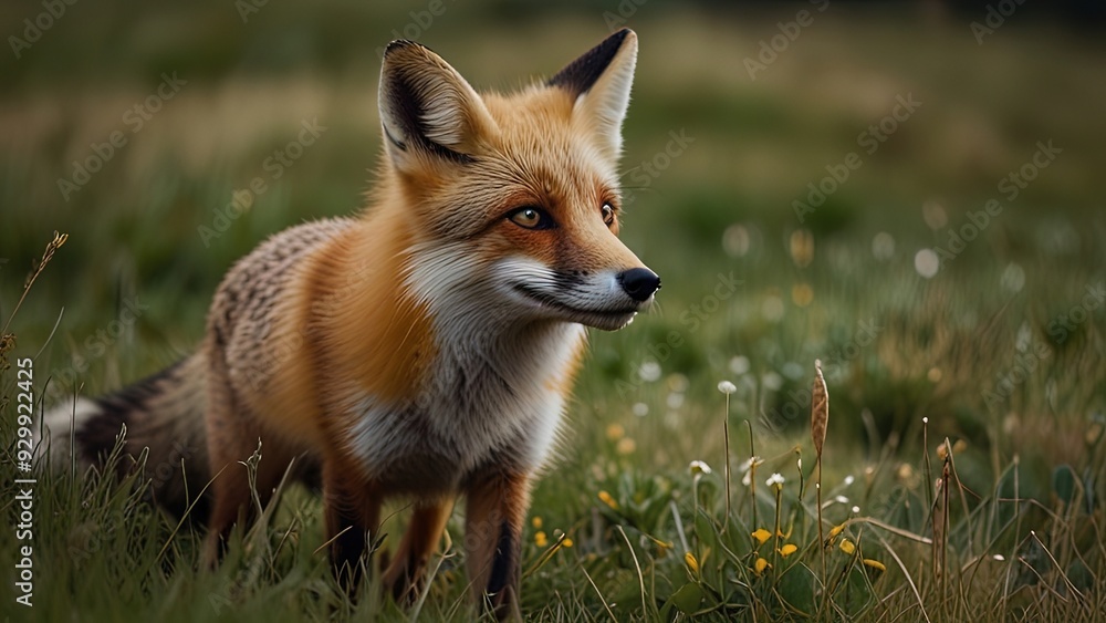 A cunning fox sneaking through a meadow A cunning fox sneaking through a meadow