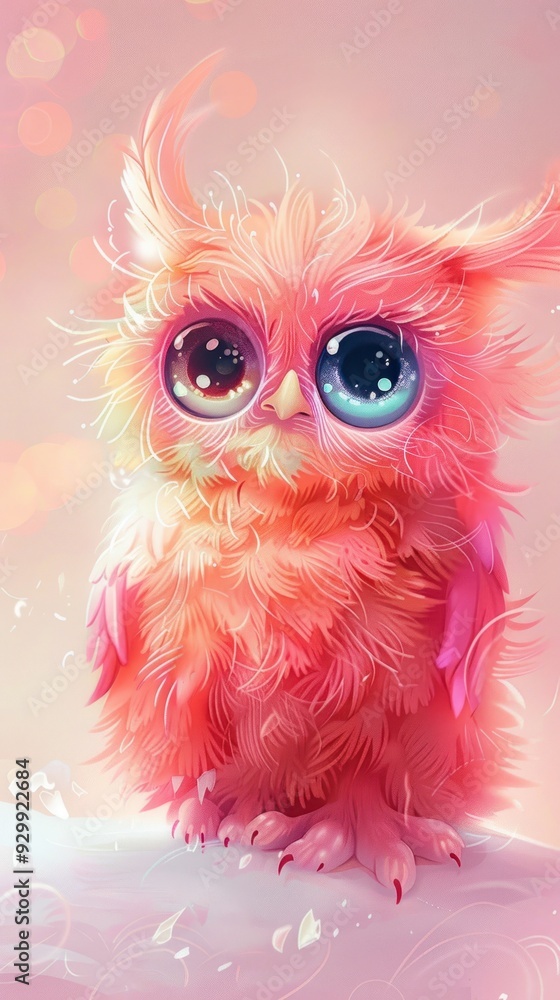 Fototapeta premium Cute Pink Owl with Big Eyes