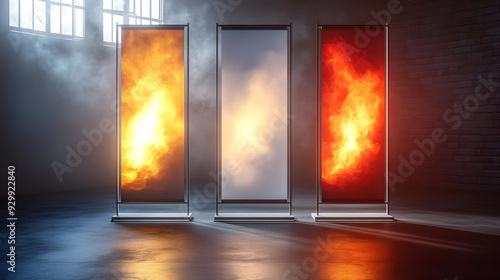 Three vertical displays fea...