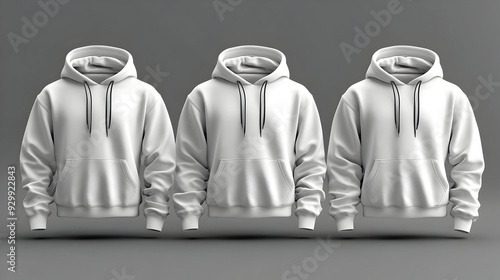 Three white hoodies display...