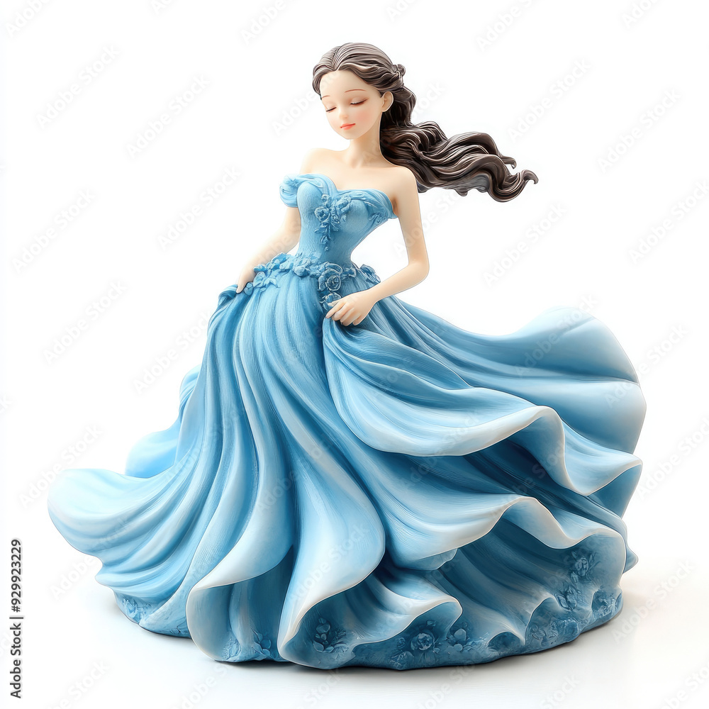 3D porcelain figurine of a beautiful girl in a blue flowing dress, isolated on a white background. A resource for creativity, a template, a decorative element for presentations of festive dresses for 3D porcelain figurine of a beautiful girl in a blue flowing dress, isolated on a white background. A resource for creativity, a template, a decorative element for presentations of festive dresses for