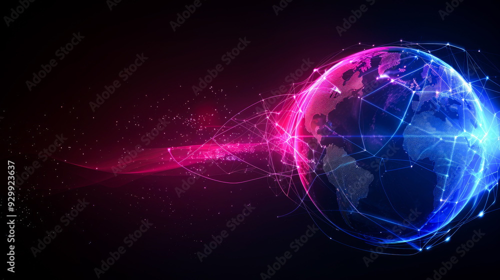 Abstract Globe with Network Connections and Neon Lights Abstract Globe with Network Connections and Neon Lights