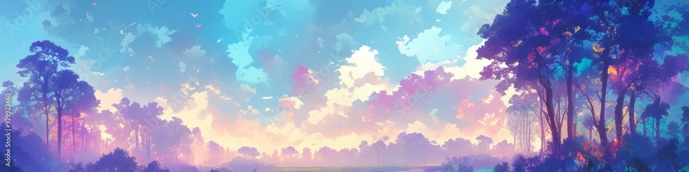 Enchanting Anime-Style Forest Landscape: Creative Abstract Design for Seasonal Marketing. Soft-Hued Digital Art for Christmas Cards, Winter Themes, and Storybook Illustrations. Versatile UI Decoration Enchanting Anime-Style Forest Landscape: Creative Abstract Design for Seasonal Marketing. Soft-Hued Digital Art for Christmas Cards, Winter Themes, and Storybook Illustrations. Versatile UI Decoration