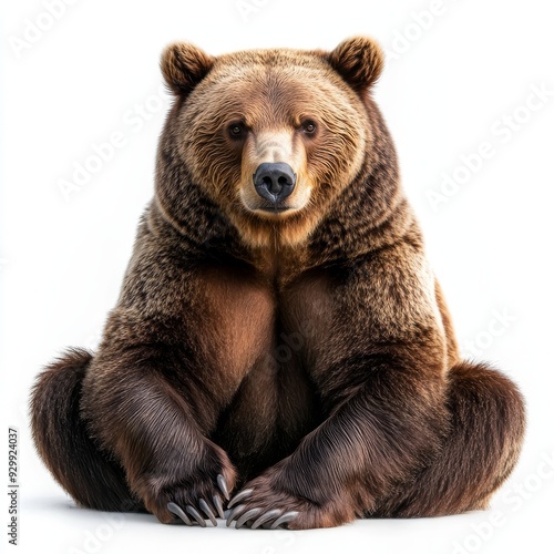 Brown bear portrait isolated on white background, PNG file.