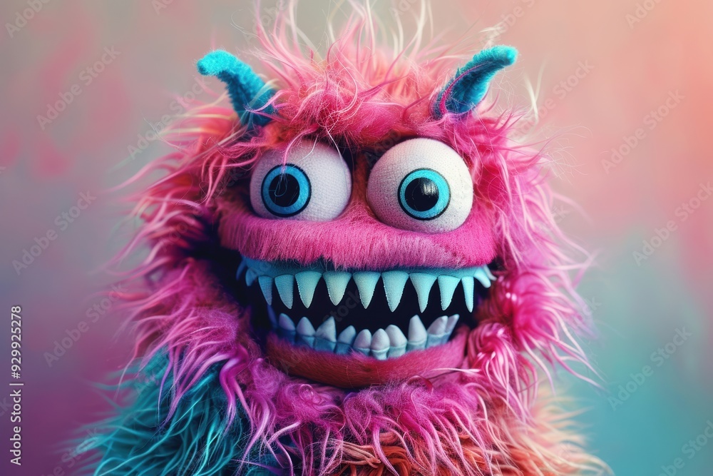 A fun and colorful rainbow furry monster puppet with large eyes and sharp teeth, perfect for children’s entertainment and puppet shows. A fun and colorful rainbow furry monster puppet with large eyes and sharp teeth, perfect for children’s entertainment and puppet shows.