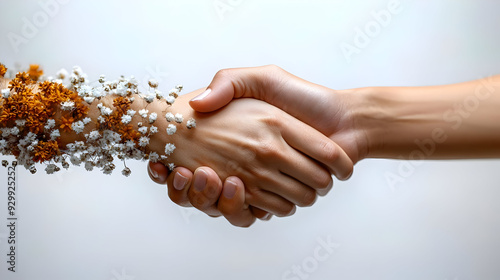 Two hands shaking, one ador...