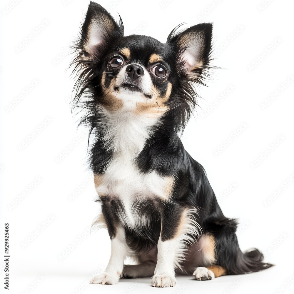 Sitting Chihuahua with long-haired coat isolated against white Sitting Chihuahua with long-haired coat isolated against white