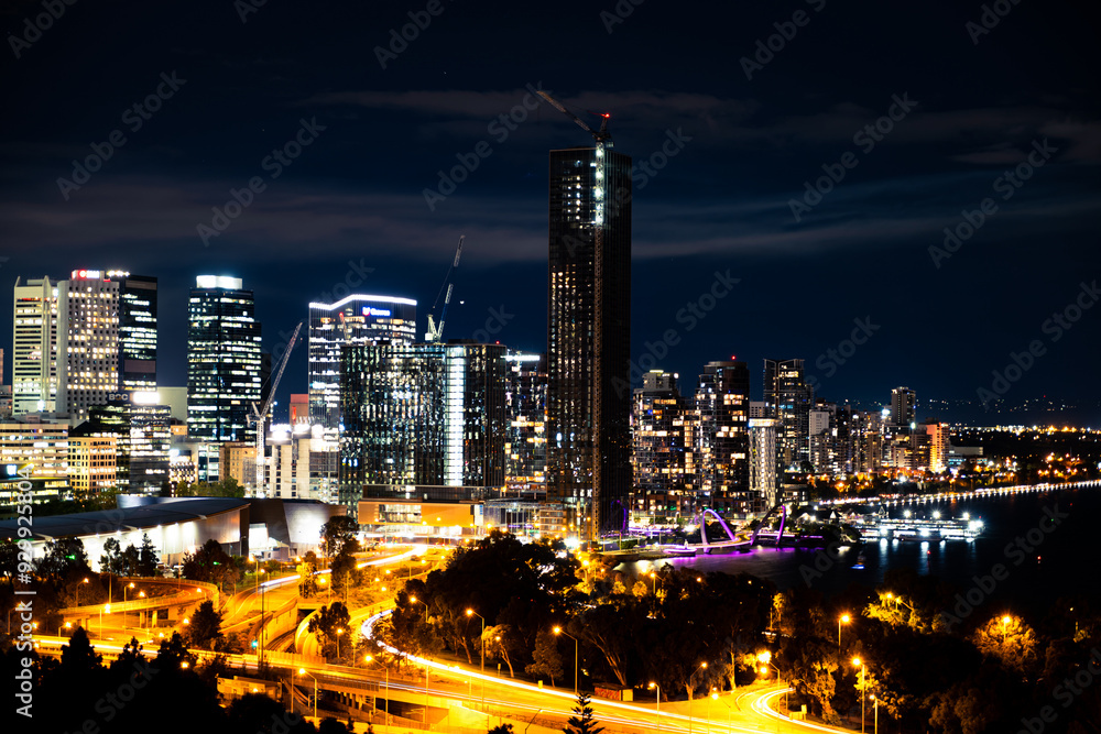 Fototapeta premium Skyline of Perth at night taken from Kings park