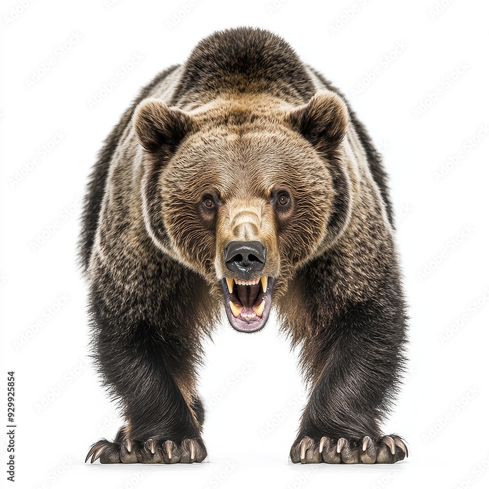 Fototapeta premium Grizzly bear with open mouth isolated on white
