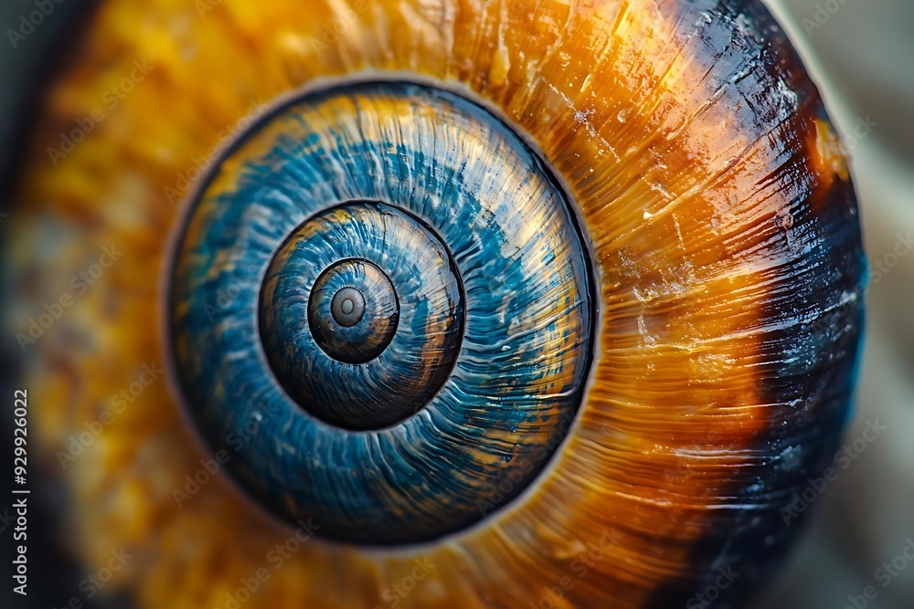 Closeup of a Blue and Orange Snail Shell Closeup of a Blue and Orange Snail Shell