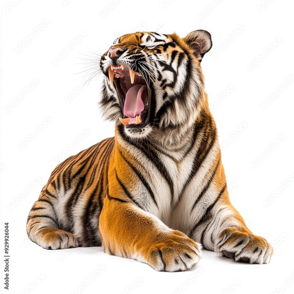 Obraz premium Open mouth portrait of a tiger isolated on transparent background