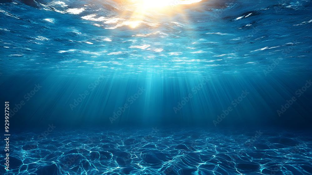 Naklejka premium Underwater scene with sunlight filtering through the water.