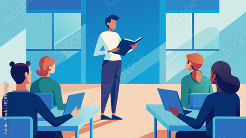 Teacher Giving Instructions: A teacher standing at the front of the classroom, giving instructions to attentive students.

