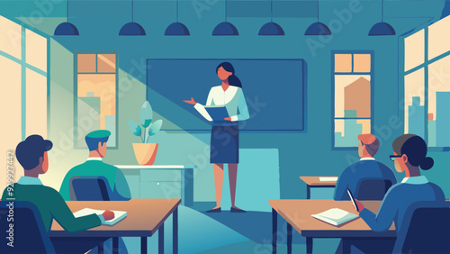 Teacher Giving Instructions: A teacher standing at the front of the classroom, giving instructions to attentive students.
