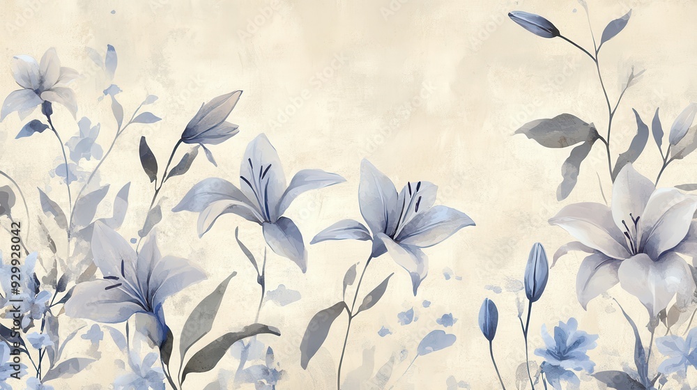 A serene floral design featuring blue and white flowers on a textured background. A serene floral design featuring blue and white flowers on a textured background.