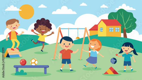 Recess Fun: Students playing and having fun during recess on a school playground.
