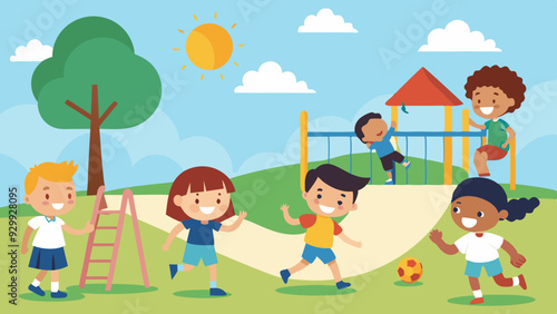 Recess Fun: Students playing and having fun during recess on a school playground.
