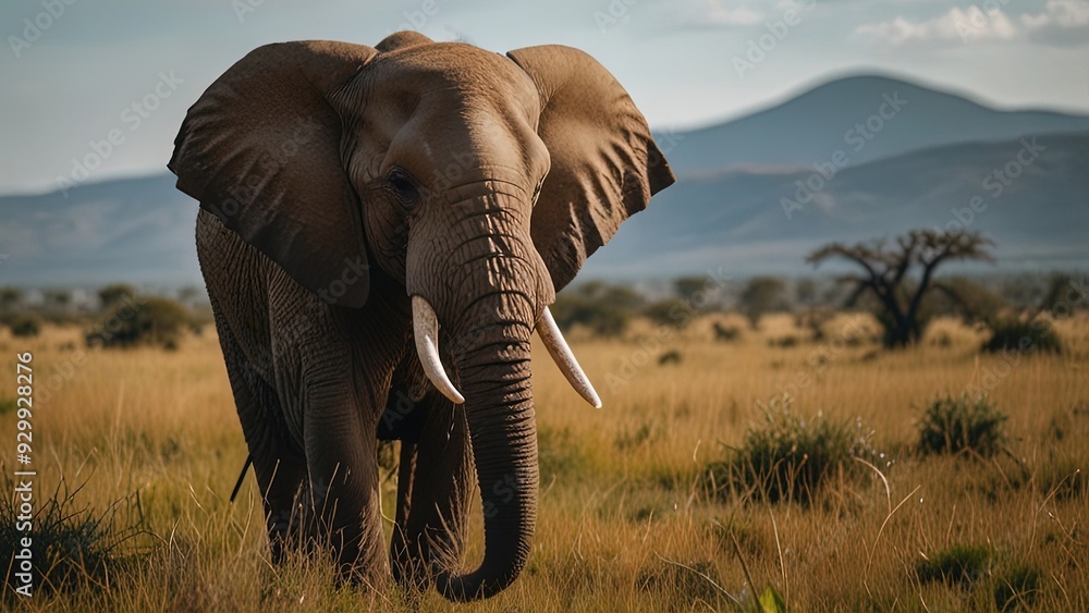 Fototapeta premium A wise old elephant standing in the grasslands