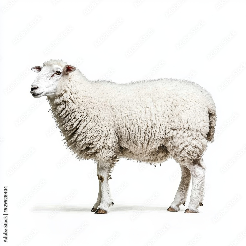 Fototapeta premium Close-up of a sheep, isolated on a white background