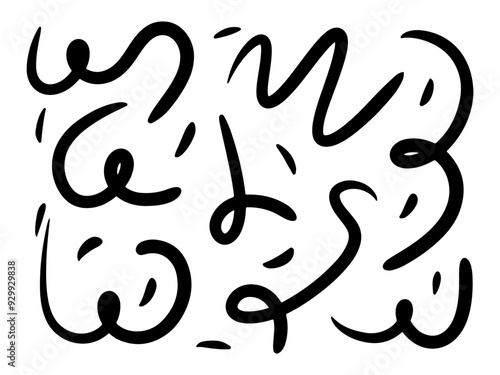 Doodle spring and spiral set, hand drawn coil icons. Vector flexible lines for your design