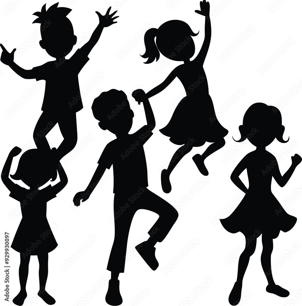 Obraz premium Joying Children Elegant Silhouette Vector Illustrations