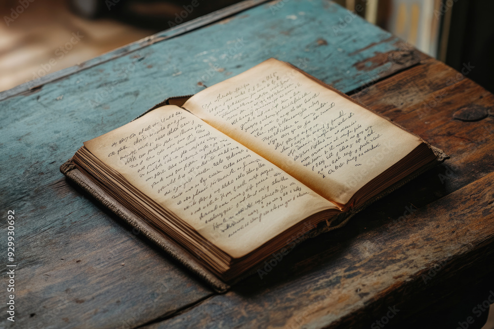 Obraz premium Handwritten Wedding Vow Book on a Rustic Wooden Surface Oil Painting