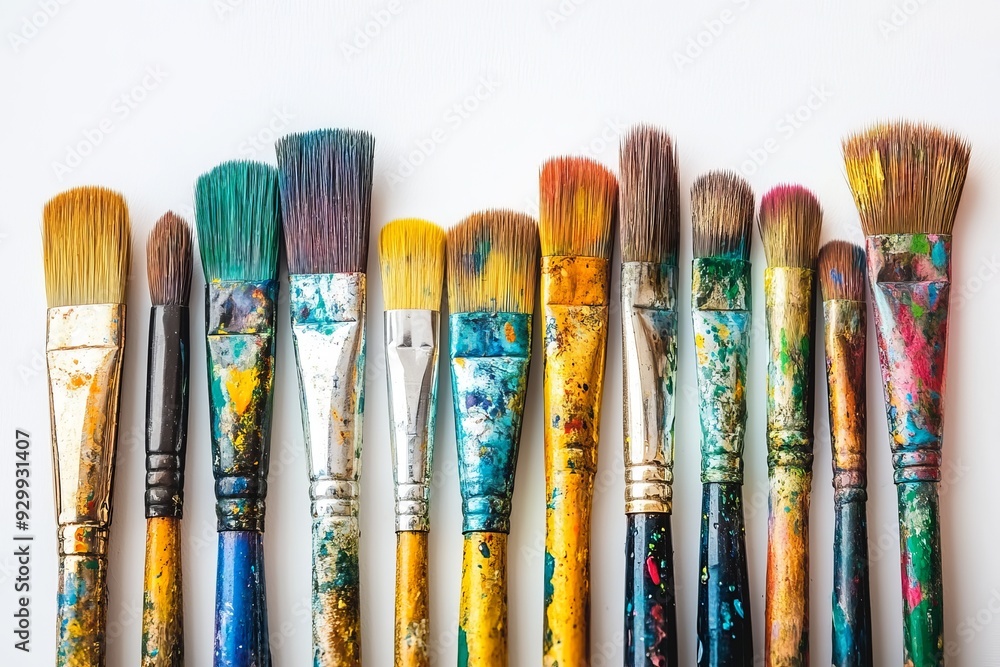 Fototapeta premium An isolated set of cutout artist paintbrushes on a transparent background