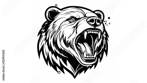 Bear Head Logo Sketch Style - Animal Face Tattoo Portrait Beast Print Wild Mammal Fur
