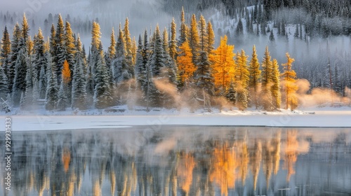 Snowy Morning Landscape with Frosty Trees and Clear Sky