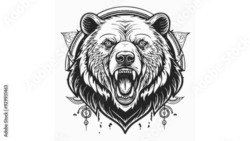 Bear Head Logo Sketch Style - Animal Face Tattoo Portrait Beast Print Wild Mammal Fur
