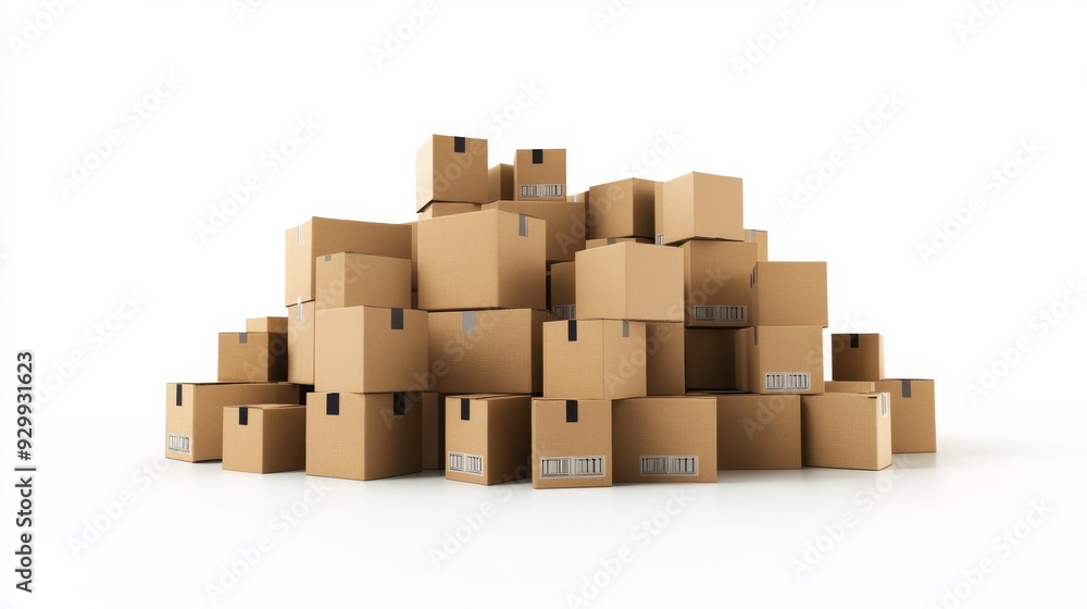 A stack of cardboard boxes isolated on a transparent background A stack of cardboard boxes isolated on a transparent background