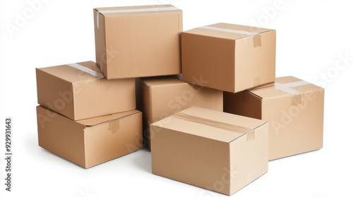 Isolated stack of cardboard boxes on transparent background