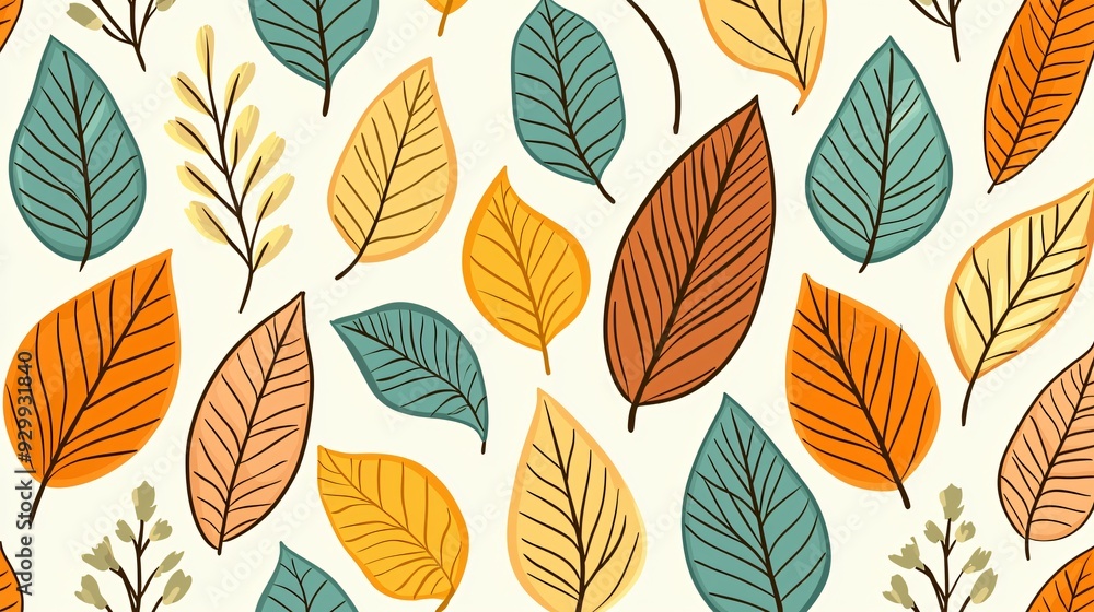 Obraz premium Colorful Autumn Leaves Seamless Pattern