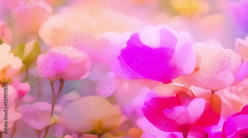 beautiful background of colorful flowers with bright atmosphere, 4k video, generated ai